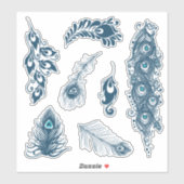 Sticker Paon bleu stylisé Peacock Feathes Vinyl (Feuille)
