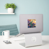 Sticker Paon dans un paysage floral (Ordinateur portable sur le bureau)