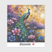 Sticker Paon dans un paysage floral (Feuille)