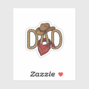 Sticker Papa Cowboy Corda Chapeau Bandana Gravure Vintage 