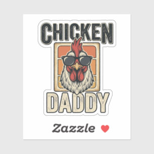 Sticker Papa Poule Drôle Coq Vintage Vecteur Chemise_1