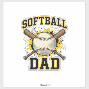 Sticker Papa Softball Vintage Varsity Dessin Bats Croisés_