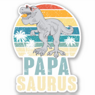 Sticker Papasaurus Dinosaure Rétro Coucher de Soleil Tropi