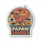 Sticker Papawsaurus Rétro Dinosaure Coucher de Soleil Vect (Devant)