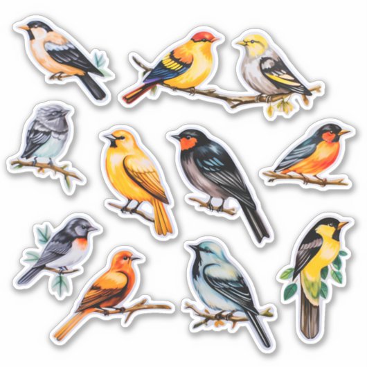 Sticker Papeterie scrapbook oiseaux aquarelle (Devant)