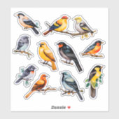 Sticker Papeterie scrapbook oiseaux aquarelle (Feuille)