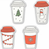 Sticker Papier de Noël Coupes de café Arbre Snowman Snowfl (Devant)
