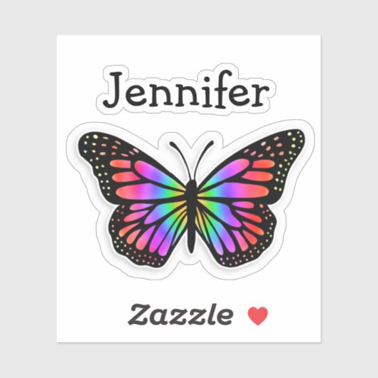 Sticker Papier papillon et nom couleur personnalisé (Feuille)