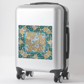 Sticker papier peint bleu art nouveau cyclamen (Sur valise)