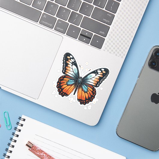 Sticker papillon (Ordinateur portable avec iPhone)