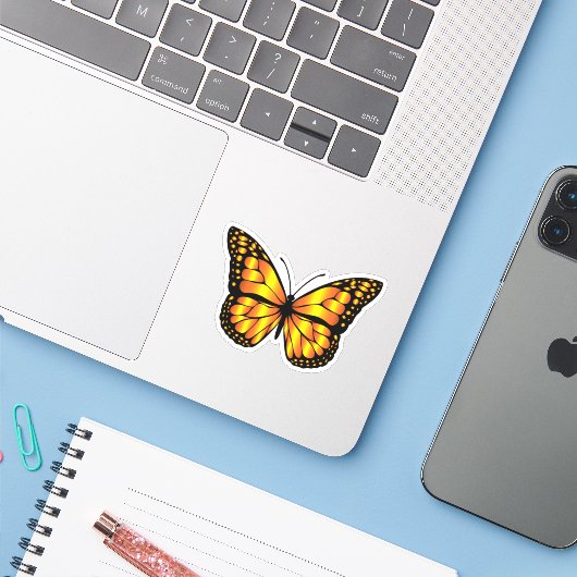 Sticker Papillon (Ordinateur portable avec iPhone)