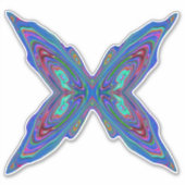 Sticker Papillon Abstrait Bleu et Rouge Rétro Tripant (Devant)
