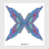 Sticker Papillon Abstrait Bleu et Rouge Rétro Tripant (Feuille)
