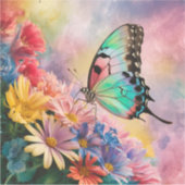 Sticker Papillon aquarelle sur les fleurs (Devant)