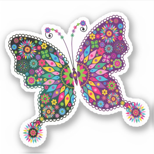 Sticker Papillon aux fleurs colorées (Devant)
