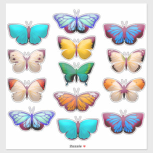 Sticker Papillon blanc jaune bleu orange