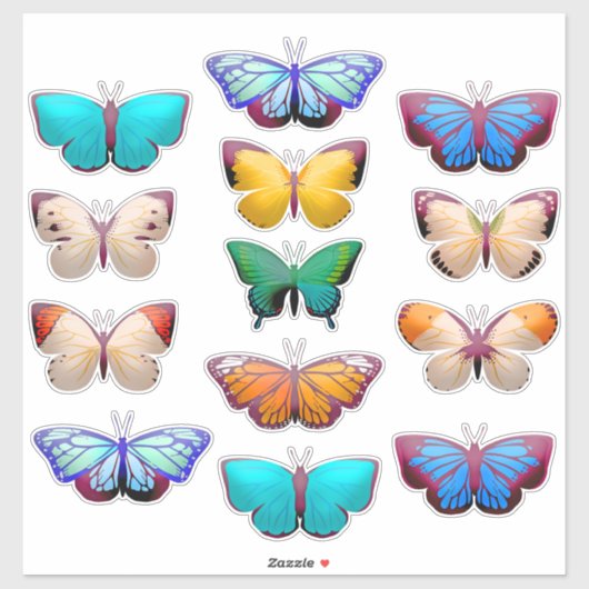 Sticker Papillon blanc jaune bleu orange (Feuille)