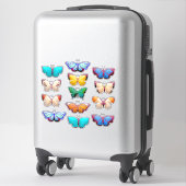 Sticker Papillon blanc jaune bleu orange (Sur valise)