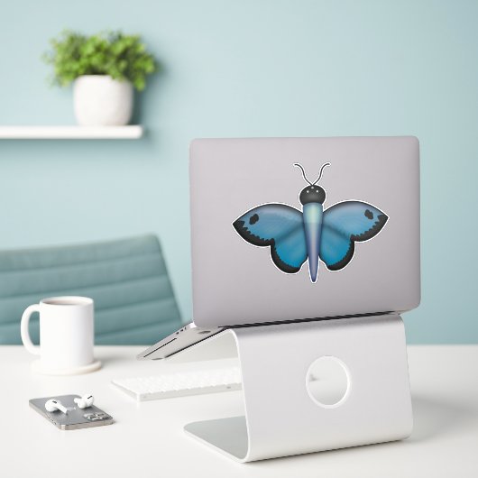 Sticker papillon bleu (Ordinateur portable sur le bureau)