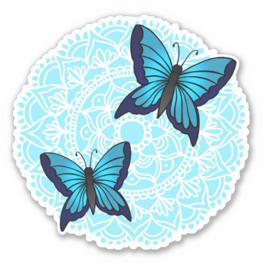 Sticker Papillon bleu Mandala (Devant)