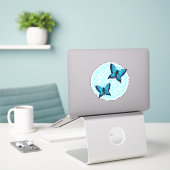 Sticker Papillon bleu Mandala (Ordinateur portable sur le bureau)