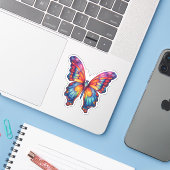 Sticker Papillon Bleu Orange ailes (Ordinateur portable avec iPhone)