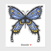 Sticker Papillon bleu pipelé (Feuille)