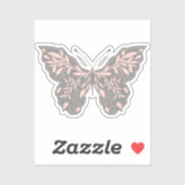 Sticker Papillon botanique rose et gris (Feuille)