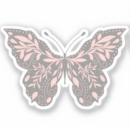 Sticker Papillon botanique rose et gris (Recto)