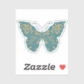 Sticker Papillon botanique turquoise et or (Feuille)