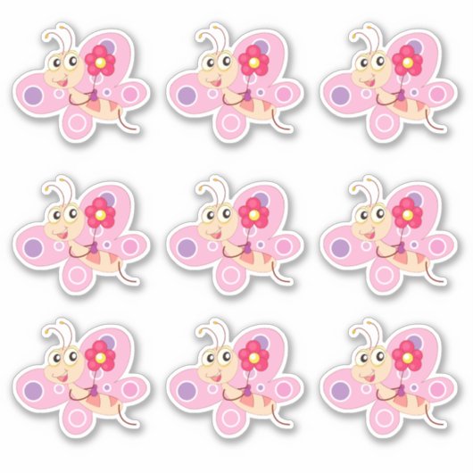 Sticker Papillon caricature rose mignon (Devant)
