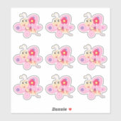 Sticker Papillon caricature rose mignon (Feuille)