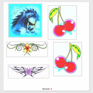Sticker papillon, cerises, timbre