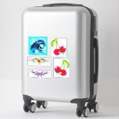 Sticker papillon, cerises, timbre (Sur valise)
