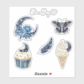 Sticker Papillon cône de glace cupcake lune florale bleue (Feuille)