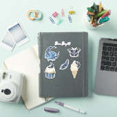 Sticker Papillon cône de glace cupcake lune florale bleue (Couverture iPad)