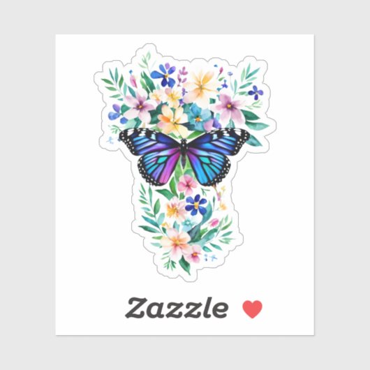 Sticker Papillon d'aquarelle florale (Feuille)