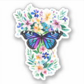 Sticker Papillon d'aquarelle florale (Devant)