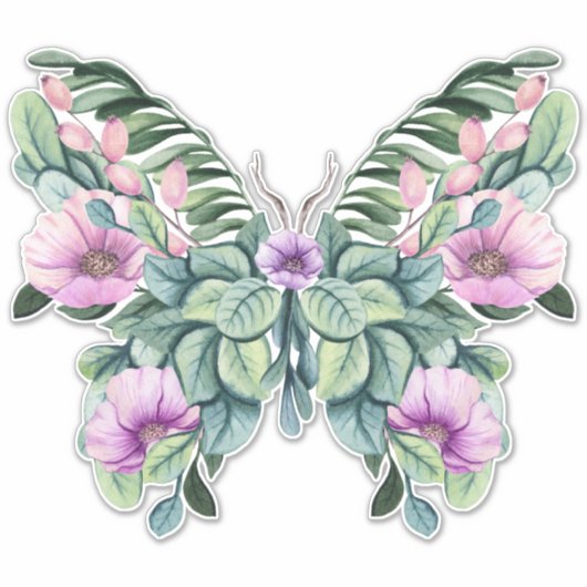Sticker Papillon de conception florale rustique (Devant)
