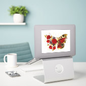 Sticker Papillon de fleurs rouges aux roses rouges (Ordinateur portable sur le bureau)