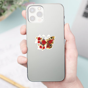Sticker Papillon de fleurs rouges aux roses rouges