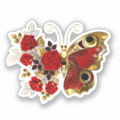 Sticker Papillon de fleurs rouges aux roses rouges (Recto)
