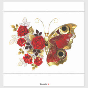 Sticker Papillon de fleurs rouges aux roses rouges
