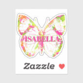 Sticker Papillon de nom personnalisé rose et vert (Feuille)