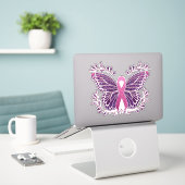 Sticker Papillon de sensibilisation au cancer du sein avec (Ordinateur portable sur le bureau)