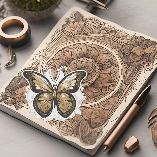 Sticker Papillon Doré En Vol