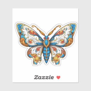 Sticker Papillon élégant bleu or filigrane vinyle découpé
