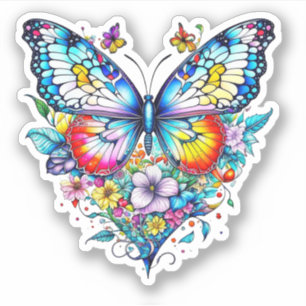 Sticker Papillon et coeur floral