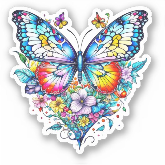 Sticker Papillon et coeur floral (Devant)