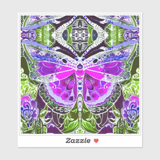 Sticker Papillon et Médaillon Motif Batik en violet (Feuille)